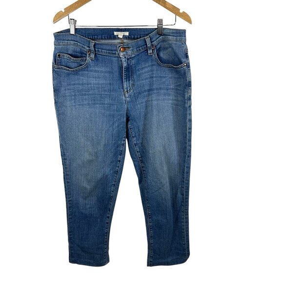 Eileen Fisher‎ Straight Jeans Mid Rise Whisker Denim Stretch Medium Wash Size 12 - Picture 1 of 7